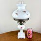 Vintage Pink Rose Floral Milk Glass Hurricane Lamp | Vintage Lamp