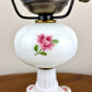 Vintage Pink Rose Floral Milk Glass Hurricane Lamp | Vintage Lamp