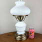 Vintage Embossed Floral Dot Milk Glass Hurricane Lamp