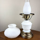 Vintage Embossed Floral Dot Milk Glass Hurricane Lamp