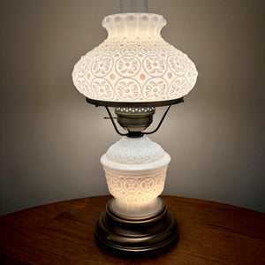 Vintage Embossed Floral Dot Milk Glass Hurricane Lamp
