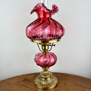 Vintage Fenton Cranberry Paisley Glass Hurricane Lamp