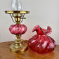 Vintage Fenton Cranberry Paisley Glass Hurricane Lamp