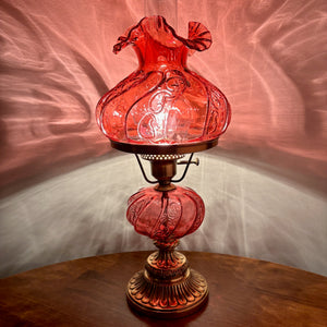 Vintage Fenton Cranberry Paisley Glass Hurricane Lamp