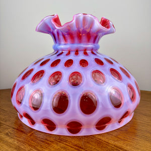 Fenton Cranberry Coin Dot Opalescent Hurricane Lamp Shade | Fenton Glass Shade