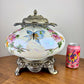 Vintage Opalescent Luster Blue Butterfly Pink Yellow Floral Glass Nightlight Lamp