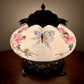 Vintage Opalescent Luster Blue Butterfly Pink Yellow Floral Glass Nightlight Lamp