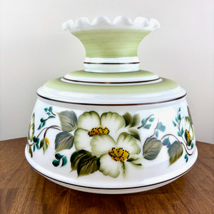 Large Quoizel Green Floral Hurricane Lamp Shade | Glass Shade