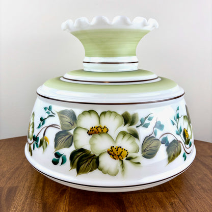 Large Quoizel Green Floral Hurricane Lamp Shade | Glass Shade