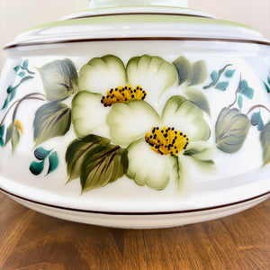 Large Quoizel Green Floral Hurricane Lamp Shade | Glass Shade