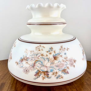 Large Quoizel White Blue Floral Trim Hurricane Lamp Shade | Glass Shade