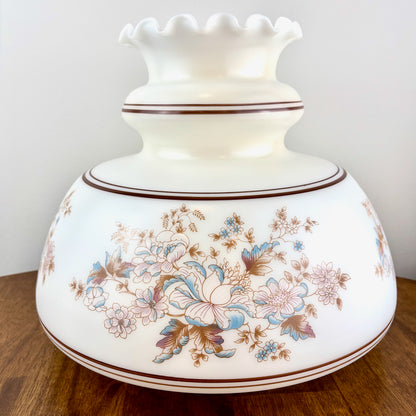 Large Quoizel White Blue Floral Trim Hurricane Lamp Shade | Glass Shade