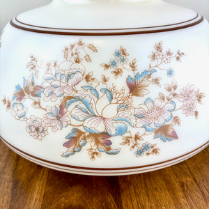 Large Quoizel White Blue Floral Trim Hurricane Lamp Shade | Glass Shade