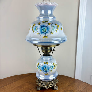 Vintage Blue Luster Blue Yellow Floral Hurricane Lamp |Vintage Lamp