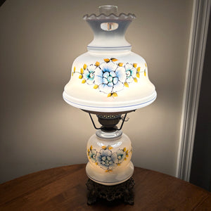 Vintage Blue Luster Blue Yellow Floral Hurricane Lamp |Vintage Lamp