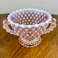 Vintage Duncan & Miller Pink Opalescent Hobnail Glass Creamer and Sugar Set