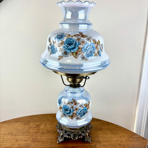 Vintage Blue Luster Blue Floral Hurricane Lamp | Vintage Lamp