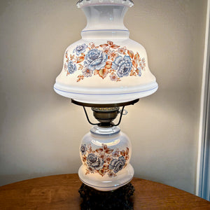Vintage Blue Luster Blue Floral Hurricane Lamp | Vintage Lamp