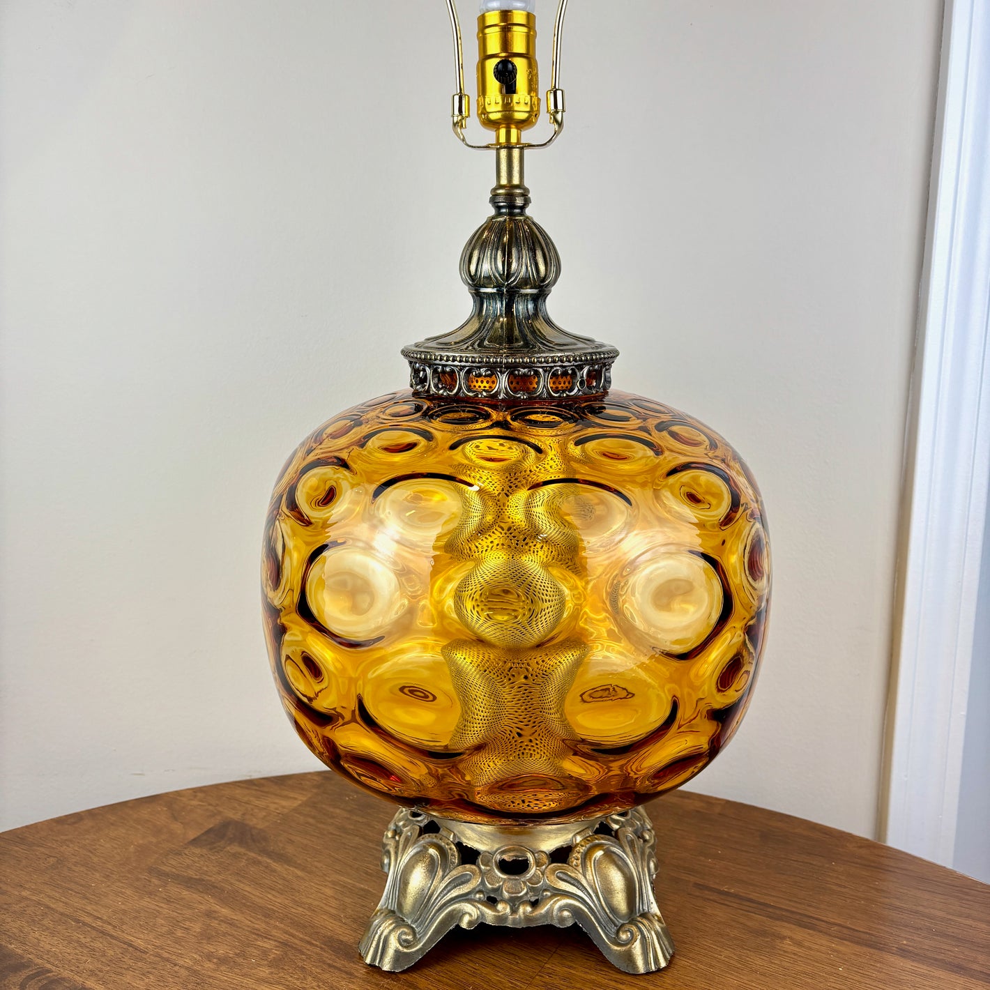 Vintage Amber Glass Table Lamp | Vintage Lamp