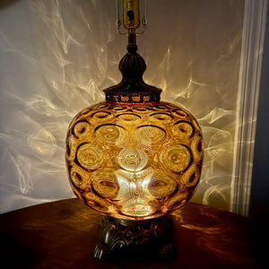 Vintage Amber Glass Table Lamp | Vintage Lamp