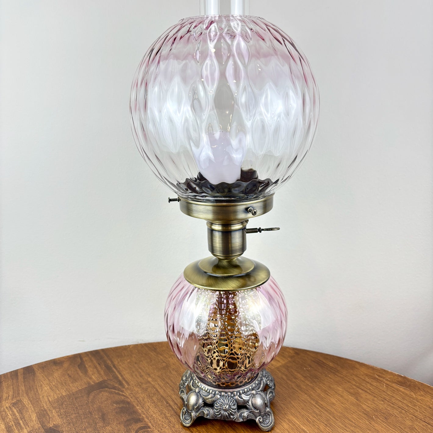 Vintage Purple Pink Optic Glass Gone With The Wind Lamp | Vintage Lamp