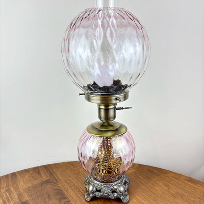 Vintage Purple Pink Optic Glass Gone With The Wind Lamp | Vintage Lamp