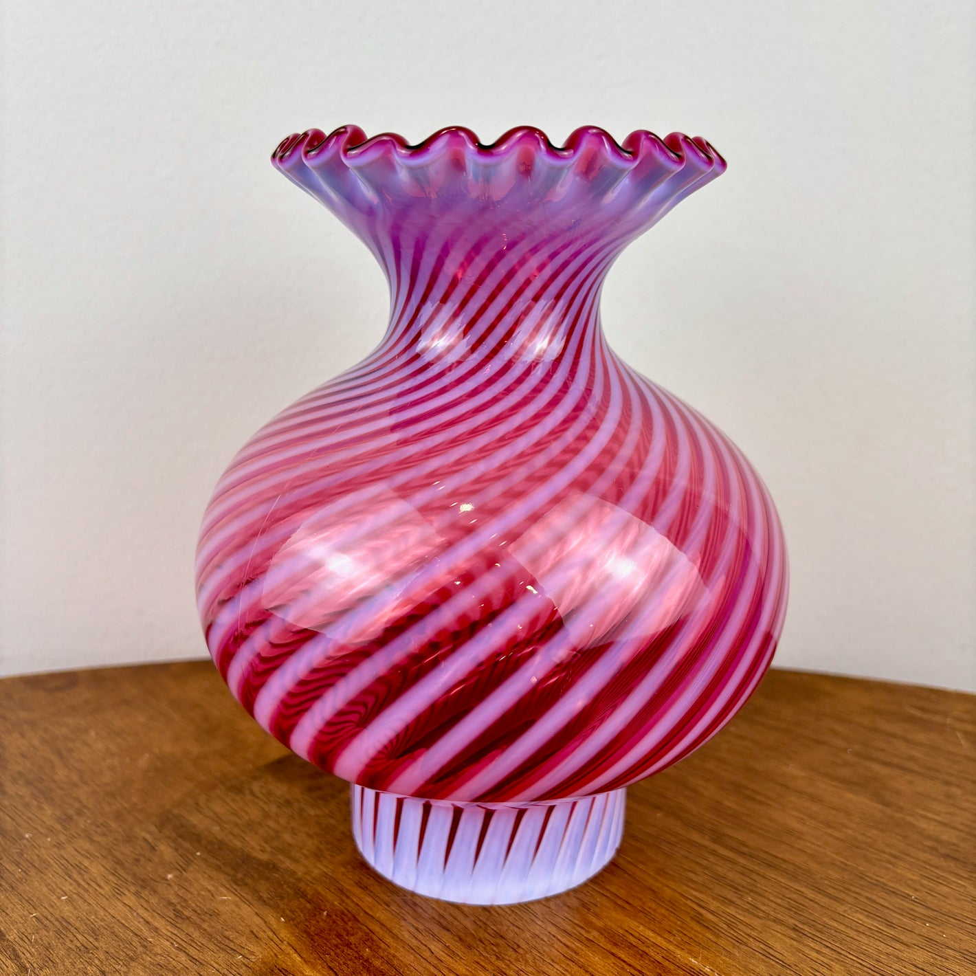 Fenton Cranberry Opalescent Swirl Glass Hurricane Shade