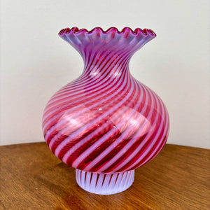 Fenton Cranberry Opalescent Swirl Glass Hurricane Shade