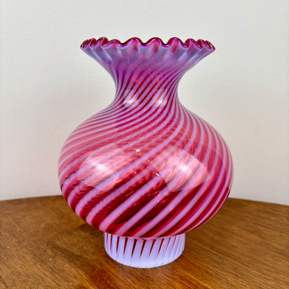 Fenton Cranberry Opalescent Swirl Glass Hurricane Shade