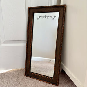 Antique January 16, 1930 Etched Dots Leaves Glass | Vintage Mirror