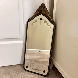 Antique 1929 Etched Floral Leaves Beveled Glass Mirror | Vintage Mirror