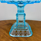 Antique Adams & Co Blue Valencia Waffle High Compote Lidded | EAPG Antique Glass