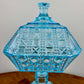 Antique Adams & Co Blue Valencia Waffle High Compote Lidded | EAPG Antique Glass