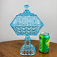 Antique Adams & Co Blue Valencia Waffle High Compote Lidded | EAPG Antique Glass