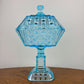 Antique Adams & Co Blue Valencia Waffle High Compote Lidded | EAPG Antique Glass