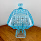 Antique Adams & Co Blue Valencia Waffle High Compote Lidded | EAPG Antique Glass