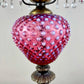 Vintage Fenton Cranberry Opalescent Hobnail Hurricane Lamp Marble Base Crystal Prism