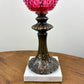 Vintage Fenton Cranberry Opalescent Hobnail Hurricane Lamp Marble Base Crystal Prism