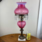 Vintage Fenton Cranberry Opalescent Hobnail Hurricane Lamp Marble Base Crystal Prism