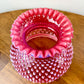 Vintage Fenton Cranberry Opalescent Hobnail Hurricane Lamp Marble Base Crystal Prism