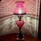 Vintage Fenton Cranberry Opalescent Hobnail Hurricane Lamp Marble Base Crystal Prism