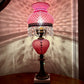 Vintage Fenton Cranberry Opalescent Hobnail Hurricane Lamp Marble Base Crystal Prism