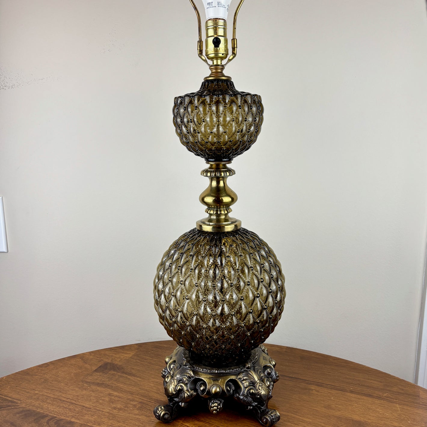 Vintage Smoked Diamond Quilt Glass Table Lamp | Vintage Lamp
