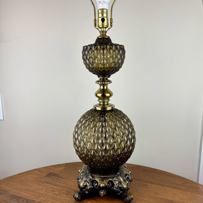 Vintage Smoked Diamond Quilt Glass Table Lamp | Vintage Lamp
