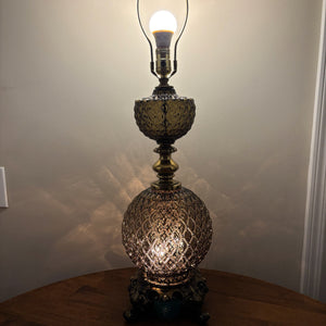 Vintage Smoked Diamond Quilt Glass Table Lamp | Vintage Lamp