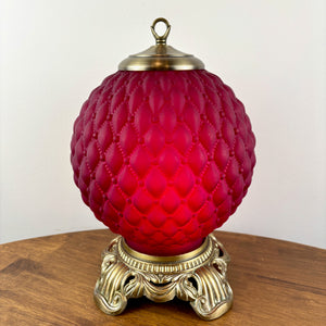 Vintage Ruby Red Satin Diamond Quilt Glass Nightlight Lamp