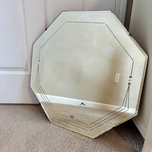 Vintage Etched Floral Dot Frameless Beveled Octagon Wall Mirror 24" | Vintage Mirror