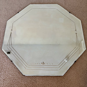 Vintage Etched Floral Dot Frameless Beveled Octagon Wall Mirror 24" | Vintage Mirror