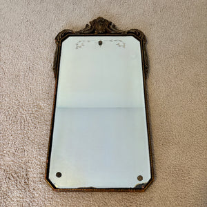 Art Deco Etched Floral Dot Leaves Beveled Glass Ornate Wood Frame Wall Mirror 26"