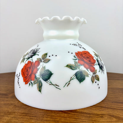 Red Black Gray Roses Milk Glass Hurricane Shade | Glass Shade
